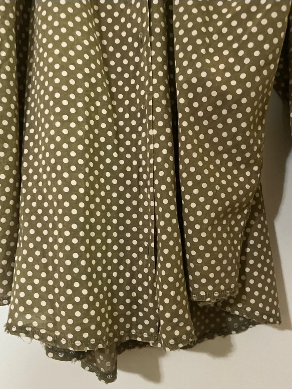 Jaded Gypsy oversized olive green white polka-dots versatile. Boho Raw Hems OS - Picture 4 of 10
